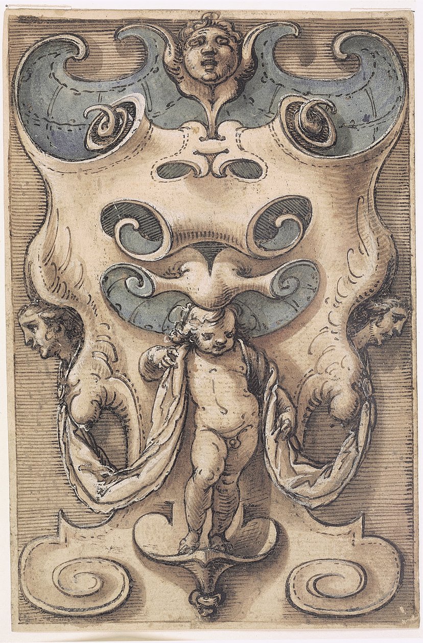 Kartusche mit einem Putto von Giovanni Domenico Capellino