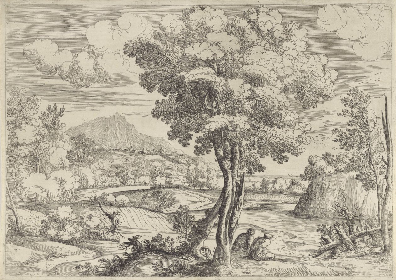 Landschaft mit Vogel auf Baumstumpf von Giovanni Francesco Grimaldi