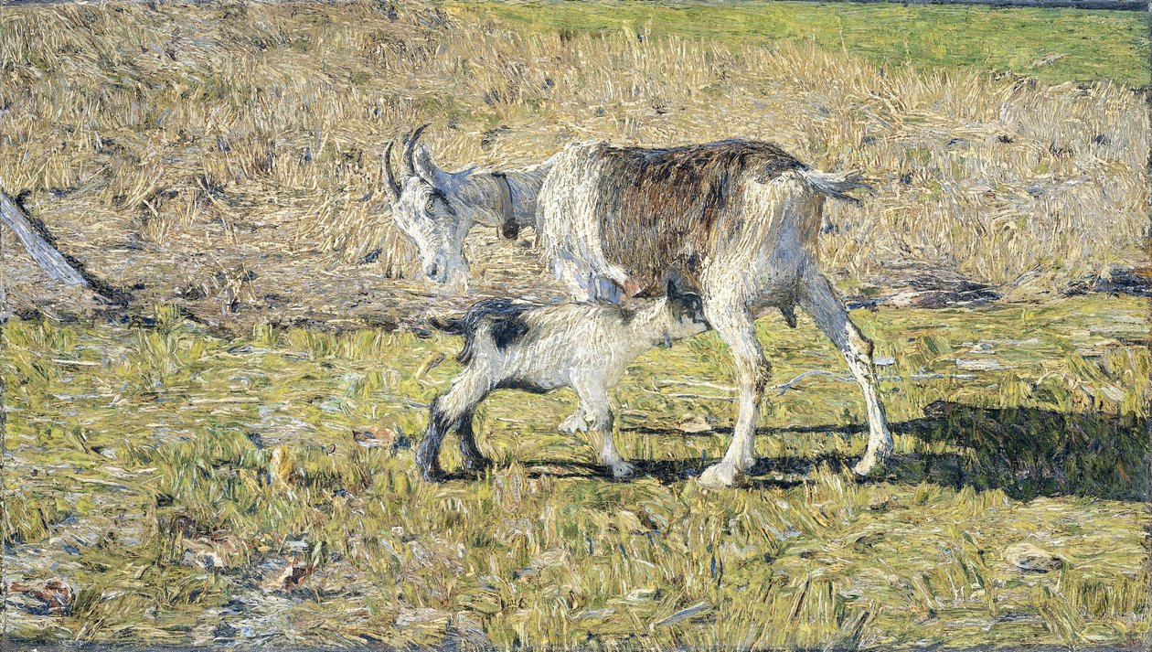 Eine Ziege mit ihrem Kitz von Giovanni Segantini