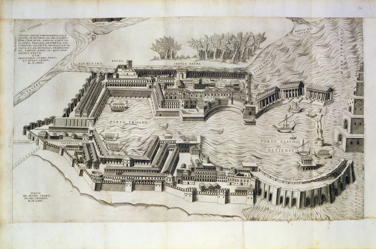 Plan des Hafens von Ostia Antica, graviert vom Künstler, 1554 von Giulio de Musi