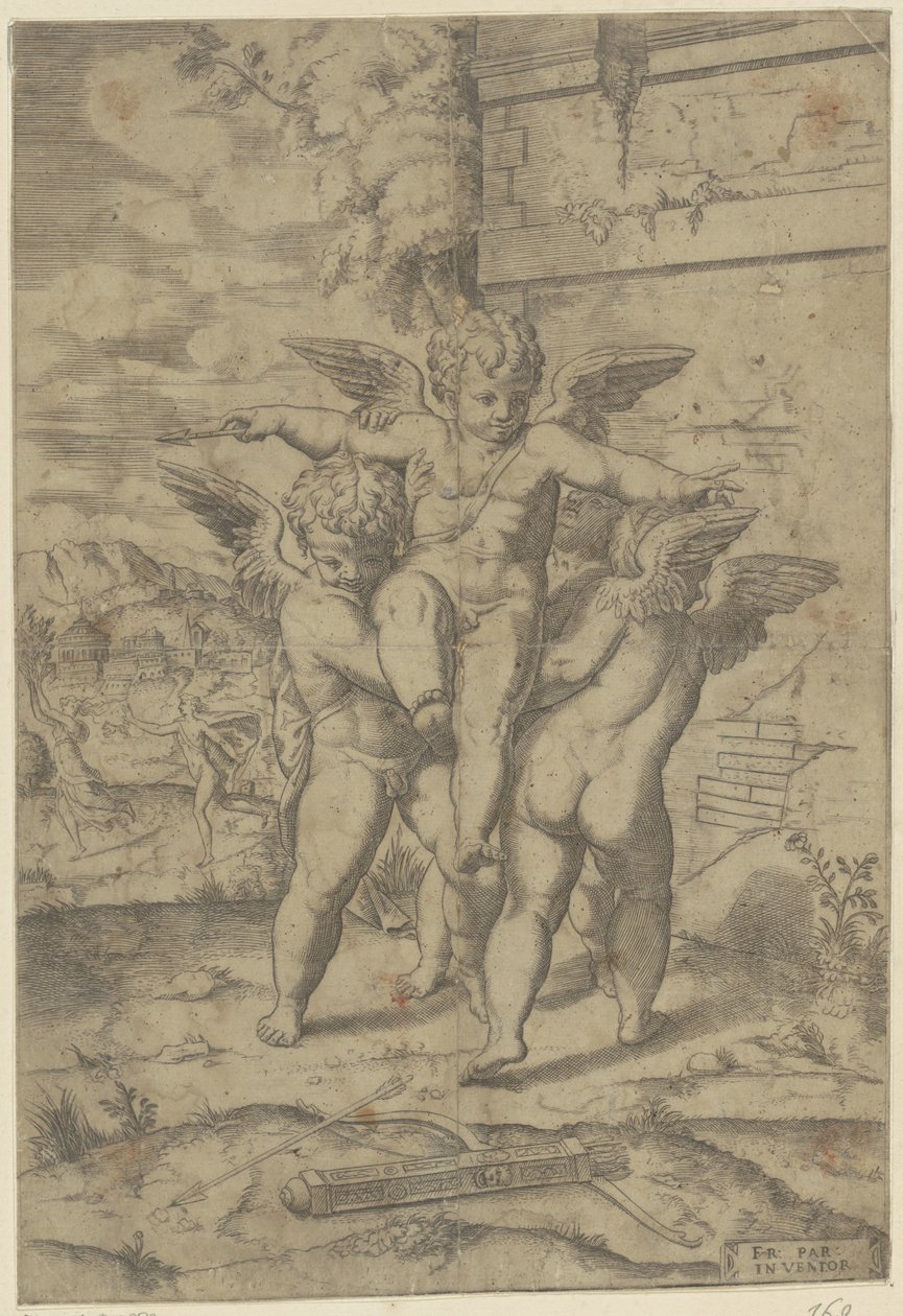 Amor und drei Putti von Giulio Bonasone (attributed to)