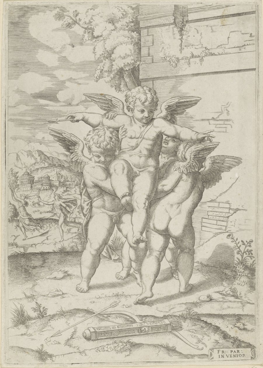 Amor und drei Putti von Giulio Bonasone (attributed to)