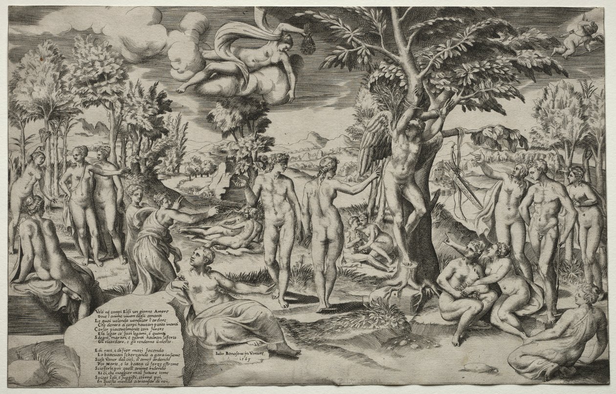 Liebe in den Elysischen Feldern von Giulio Bonasone