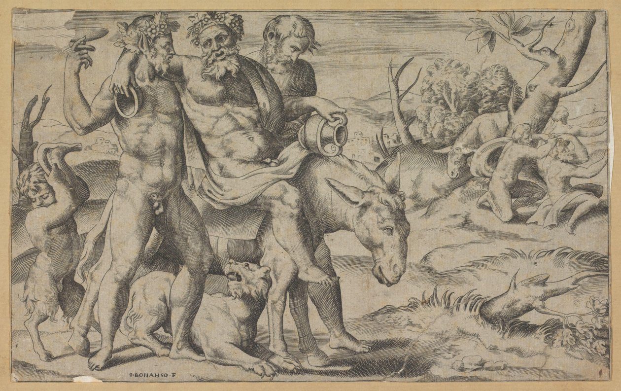 Silenus reitet auf einem Esel von Giulio Bonasone