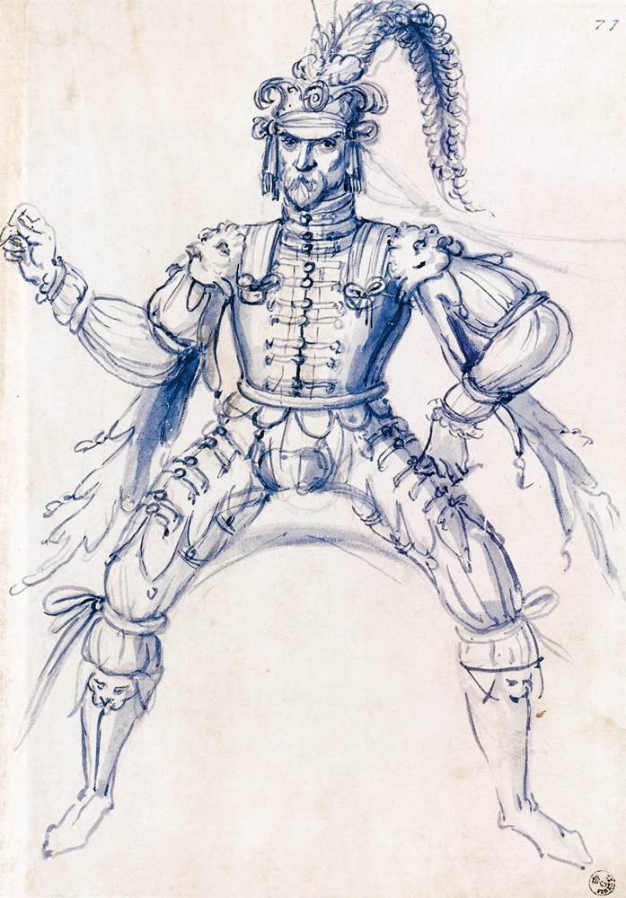 Kostümentwurf für einen Ritter zu Pferd von Giuseppe Arcimboldo