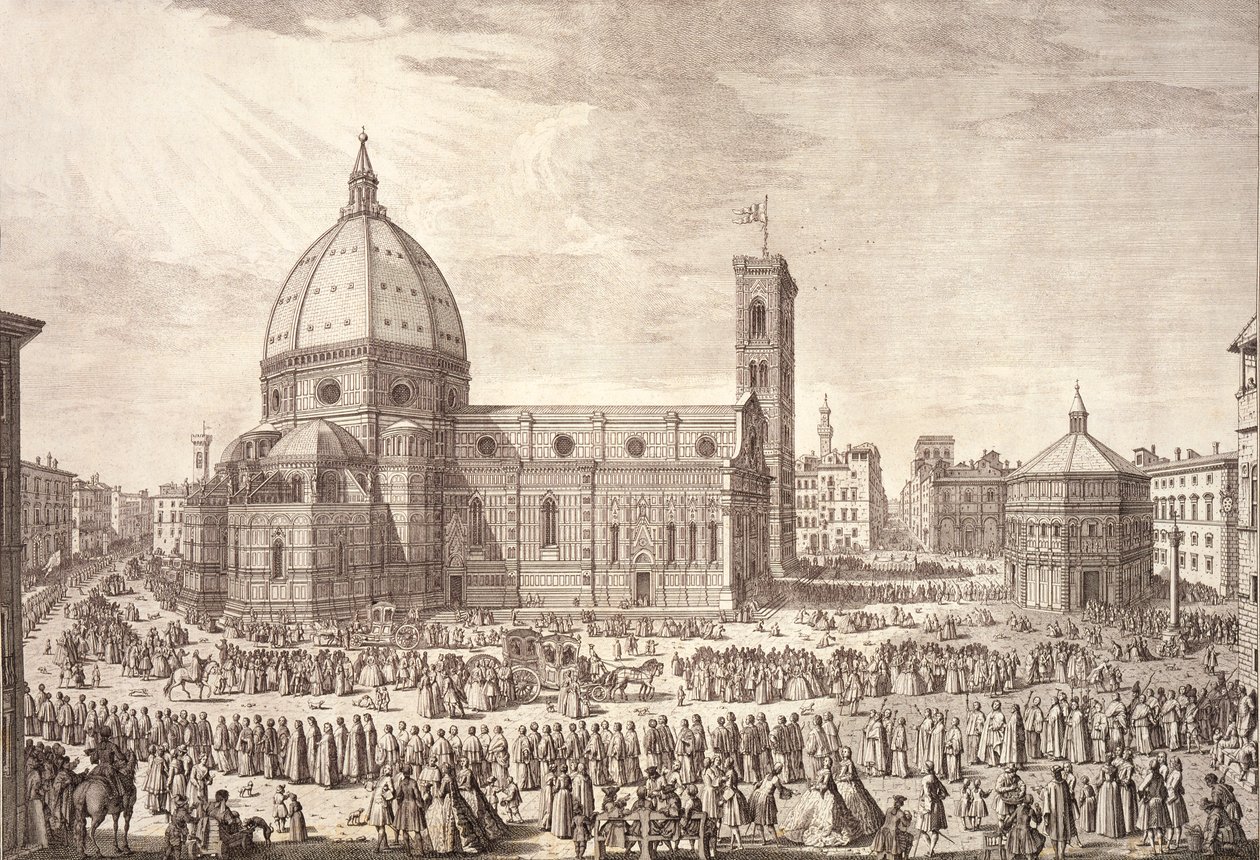 Ansicht der Stadt Florenz mit dem Baptisterium des Heiligen Johannes und der Prozession des Corpus Domini von Giuseppe Zocchi