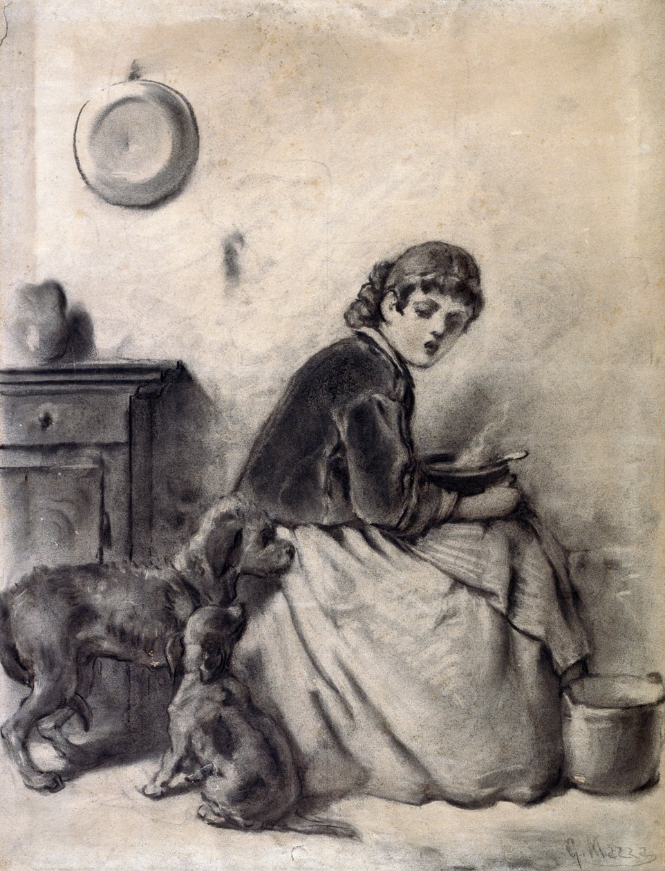 Frau mit Hunden von Giuseppe Mazza