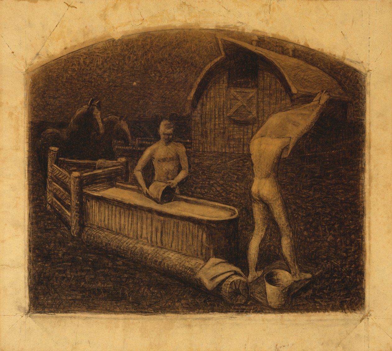 Samstagabendbad, 1937 von Grant Wood
