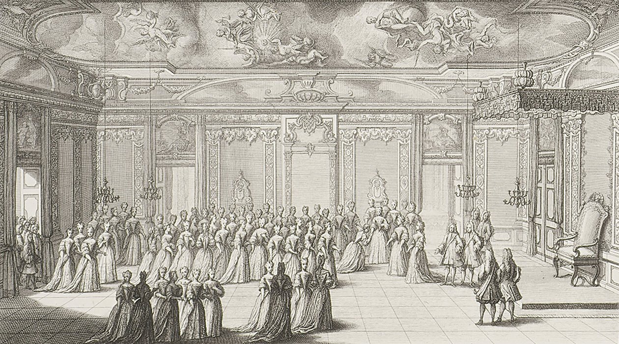 Der Audienzsaal während des Empfangs der Braut im Dresdner Schloss am 2. September 1719 von Gérard II Scotin