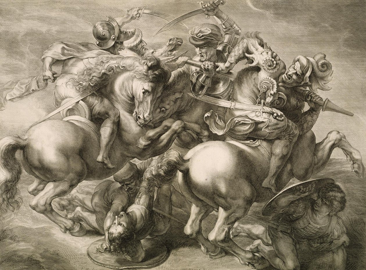 Die Schlacht der vier Reiter (Schlacht von Anghiari) von Gérard Edelinck