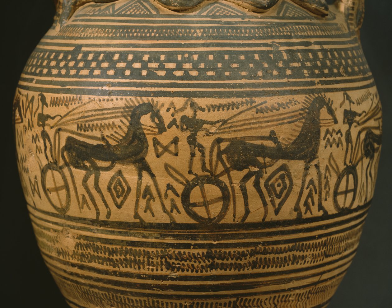 Attische Amphore, Spätgeometrische II B Periode (ca. 720-700 v. Chr.) (bemalter Ton) (Detail) von Greek