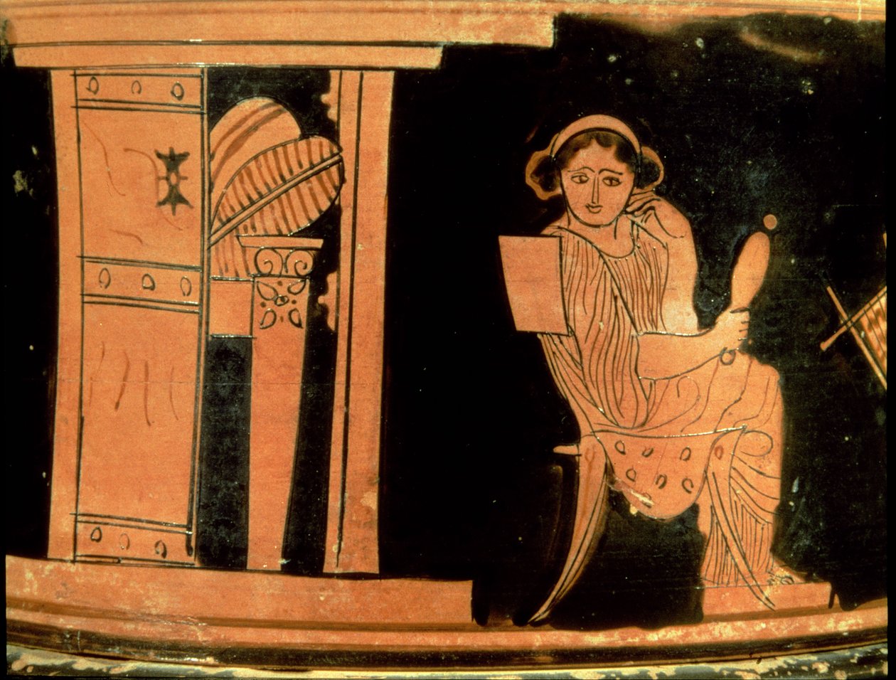 Attische rotfigurige Pyxis, die eine Braut darstellt, 5. Jahrhundert v. Chr. (Keramik) von Greek