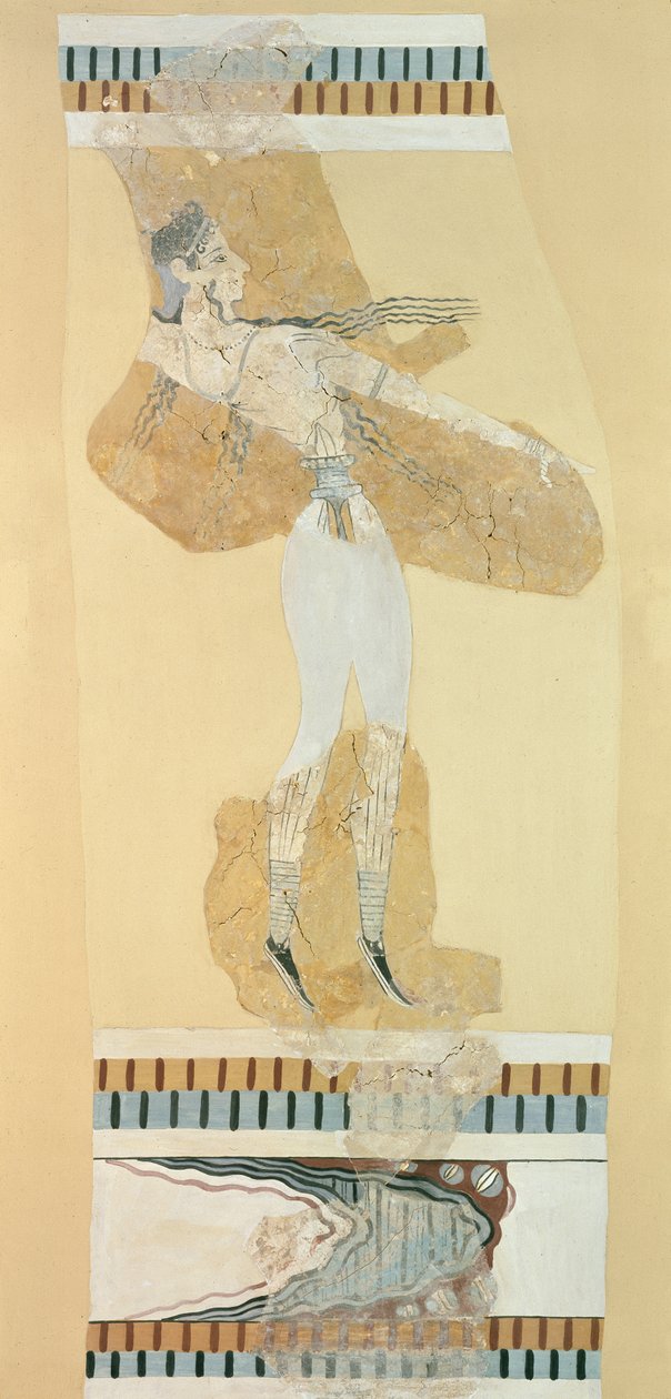 Fragment eines Freskos, das einen Taureador aus dem Palast von Knossos darstellt, Spätminoische I Periode von Greek