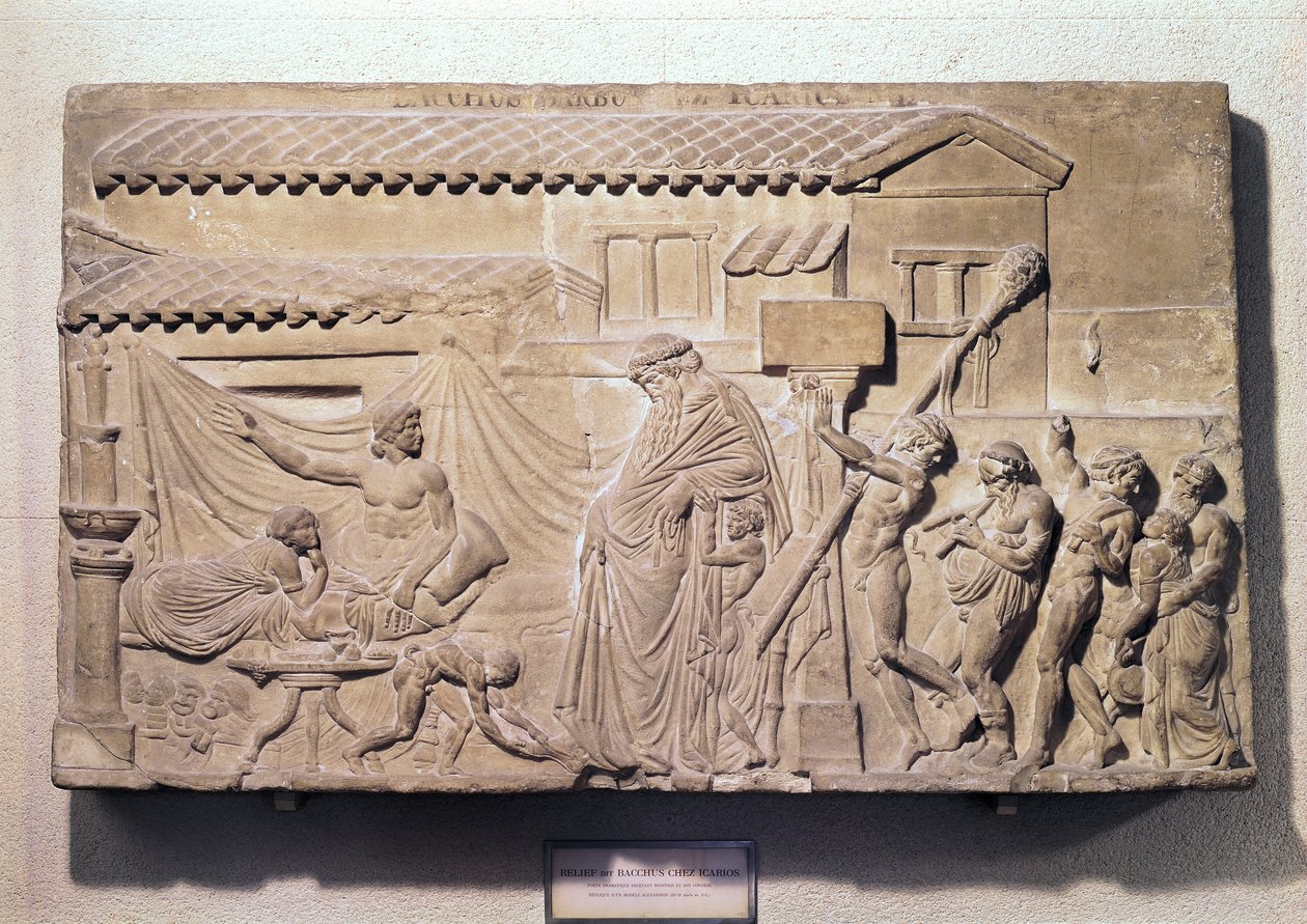 Relief, das Dionysos im Haus des Ikarios darstellt, Kopie eines alexandrinischen Originals, 3.-2. Jahrhundert v. Chr. von Greek