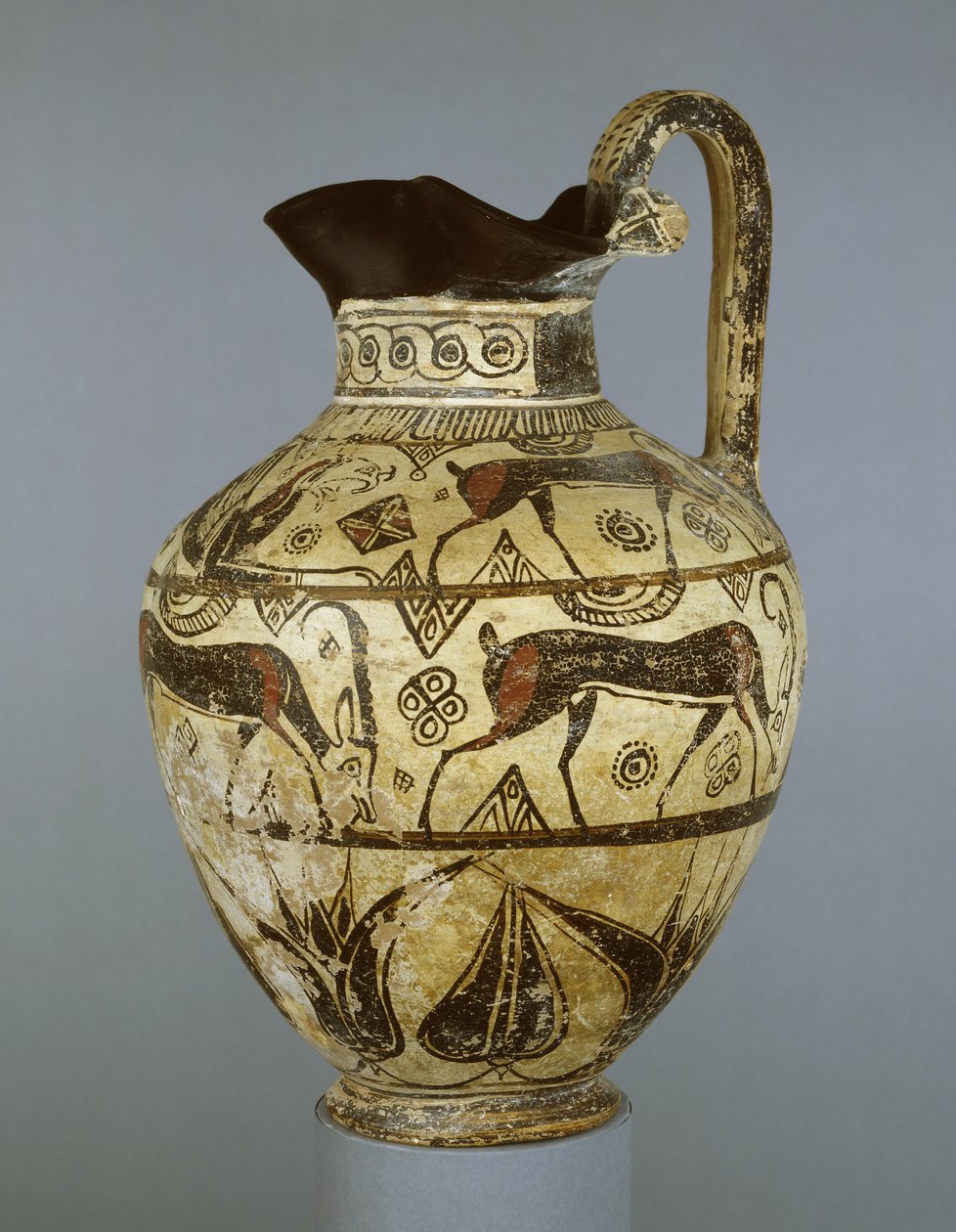 Rhodische Mittel-Wildziegen-Stil-Oinochoe, aus Rhodos, ca. 600 v. Chr. von Greek