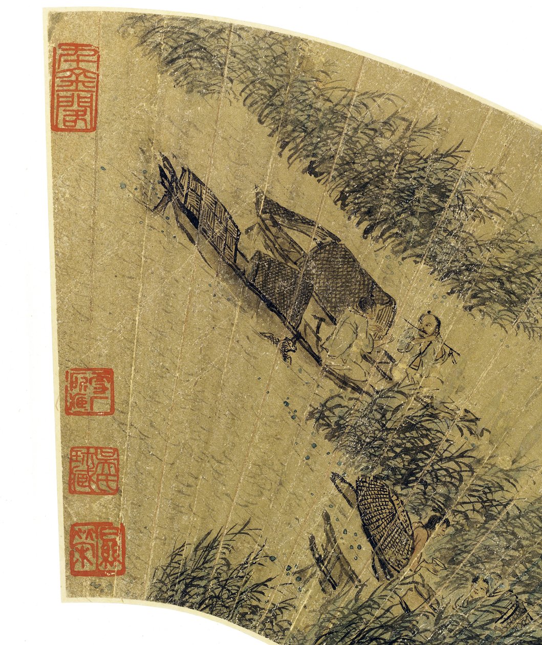 (Detail) Fischer in Booten, die am Rand eines Flusses feiern von Gu Qian