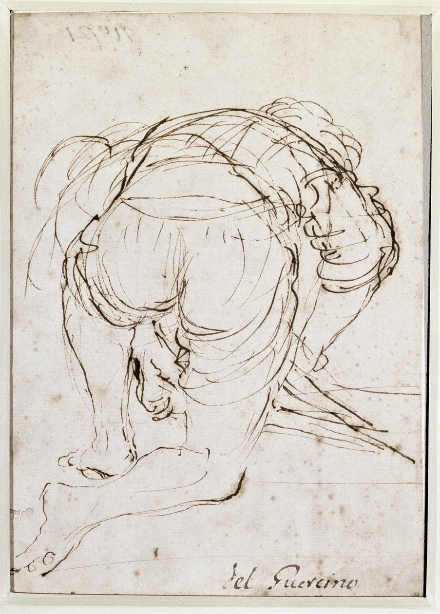 Kniender Mann - Bleistiftzeichnung von Guercino