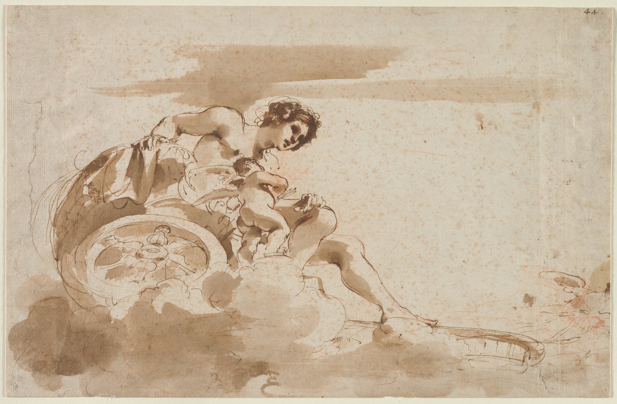 Venus und Amor in einem Wagen von Guercino
