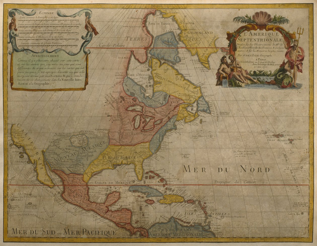 Karte von Zentral- und Nordamerika, veröffentlicht 1700, Paris von Guillaume Delisle