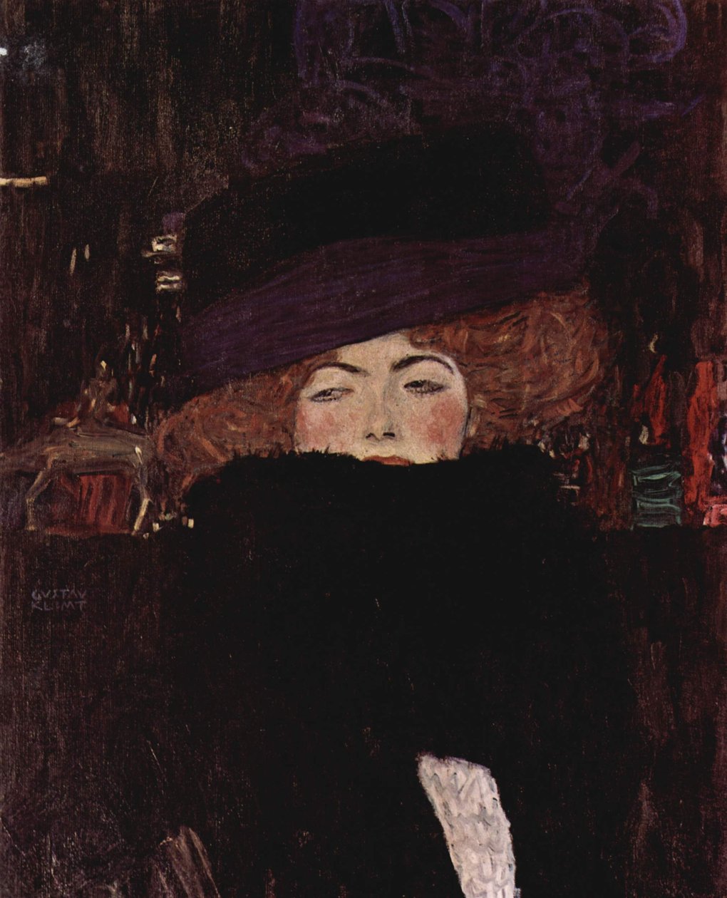 Dame mit Hut und Federboa von Gustav Klimt