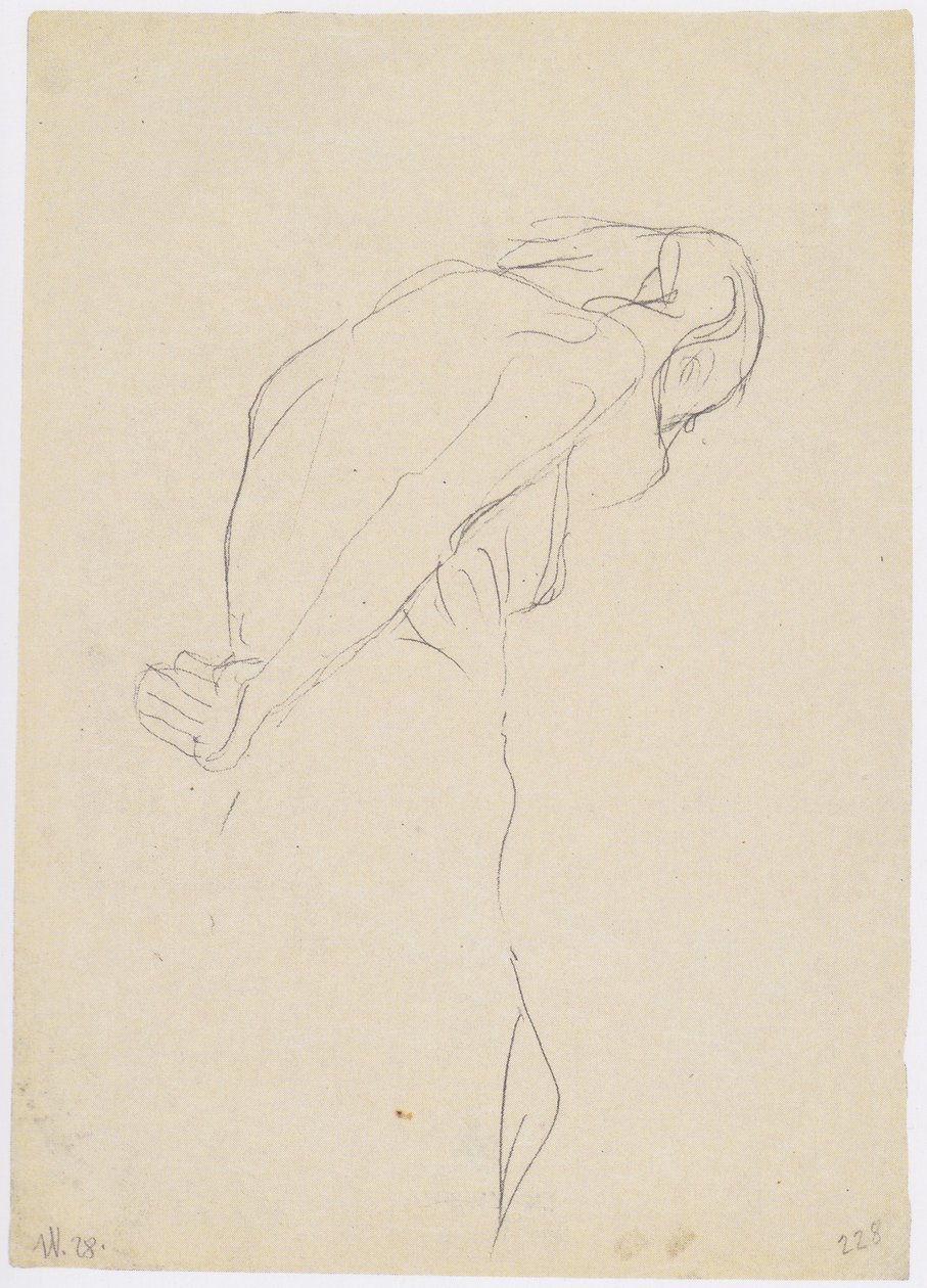 Gebeugter nackter Greis nach rechts von Gustav Klimt