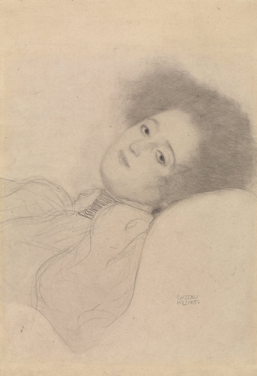 Porträt einer jungen Frau im Liegen von Gustav Klimt