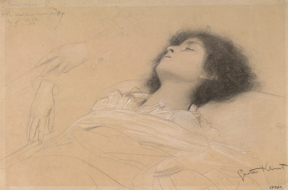 Liegendes Mädchen und zwei Studien von Händen von Gustav Klimt