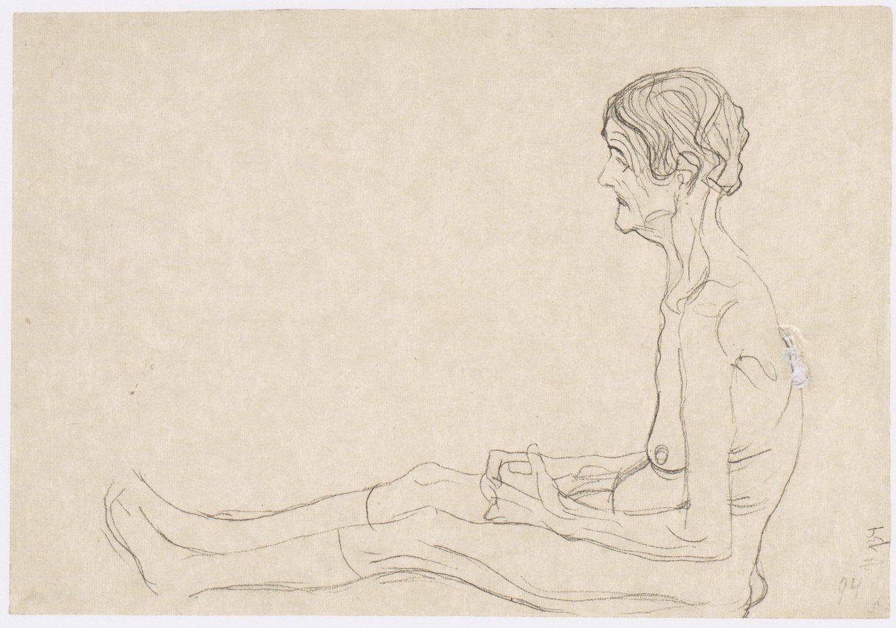 Sitzende alte Frau nach links von Gustav Klimt