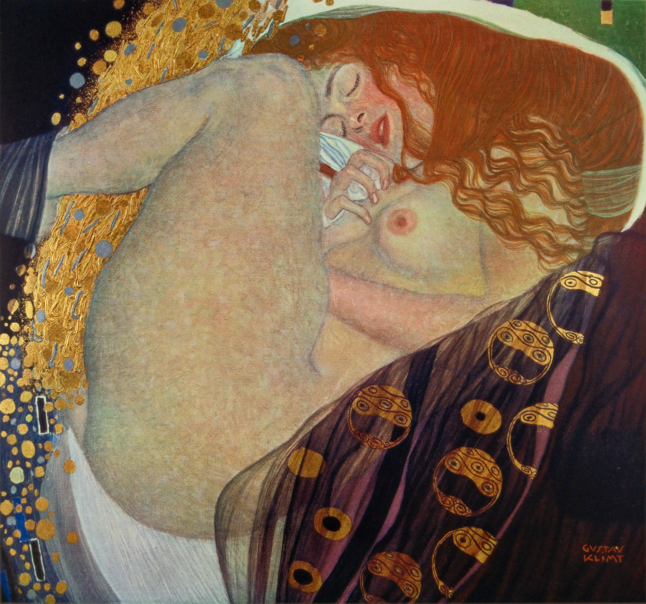 Photogravur nach dem Gemälde Danae von Gustav Klimt