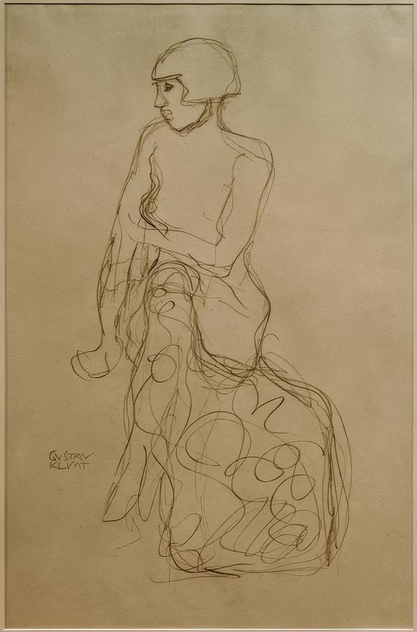 Sitzender Halbakt nach links von Gustav Klimt