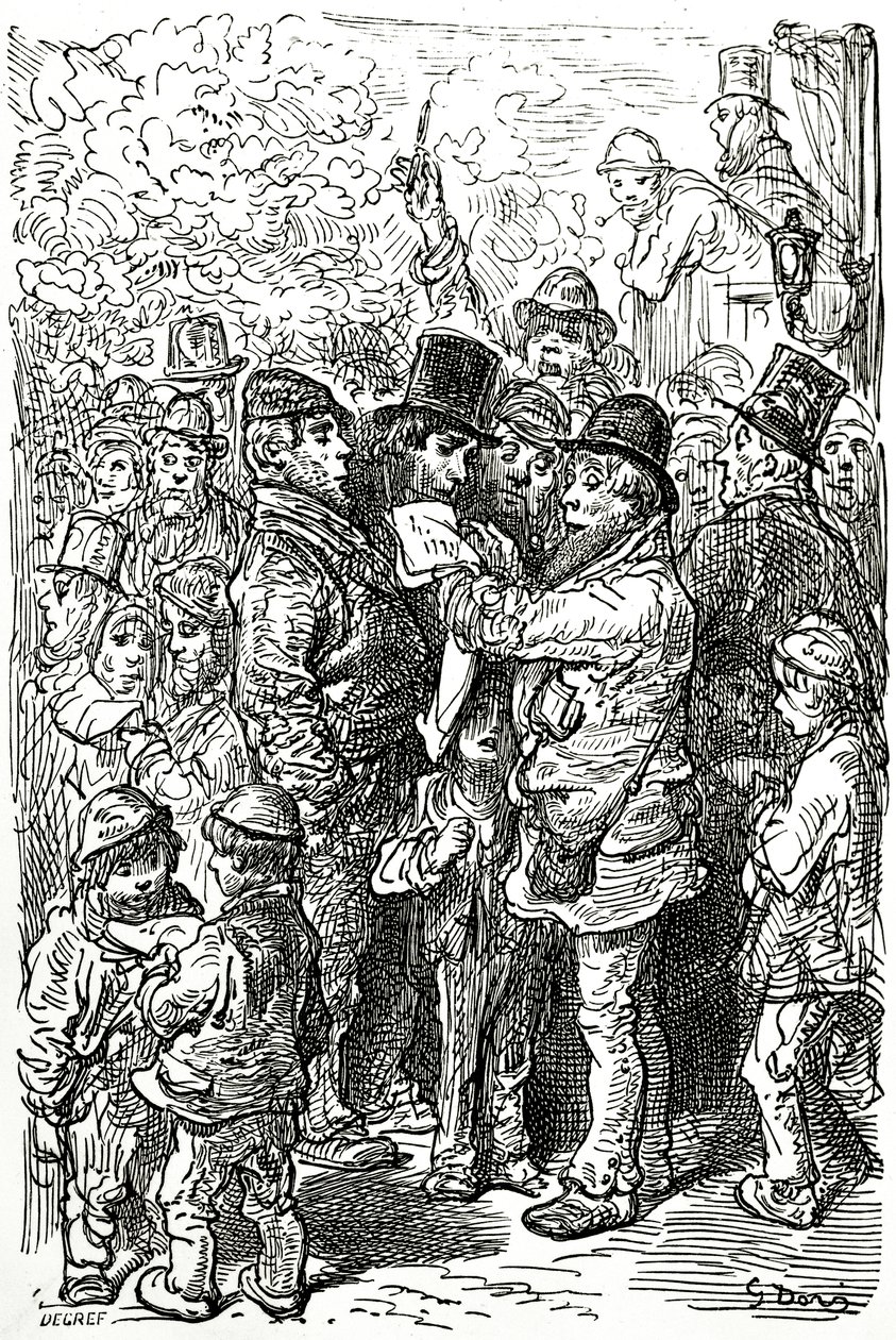 Wetten auf einen Boxkampf außerhalb des Rings in London, 1872 von Gustave Dore