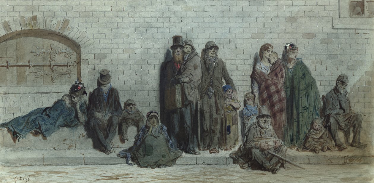 Londoner Straßenszene, ca. 1868-72 (Aquarell und Gouache auf Papier) von Gustave Dore
