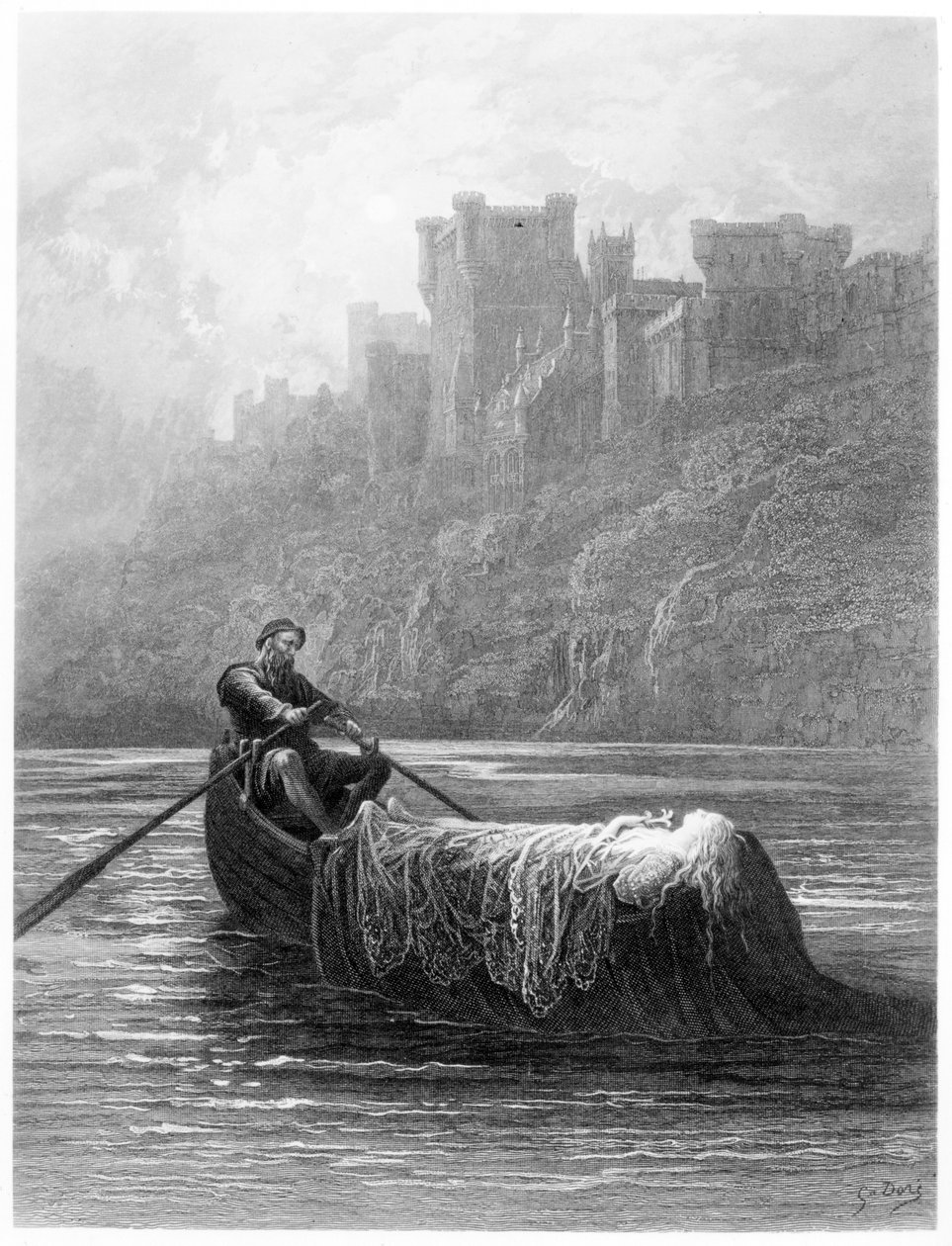 Der Körper von Elaine auf dem Weg zum Palast von König Artus, Illustration aus 