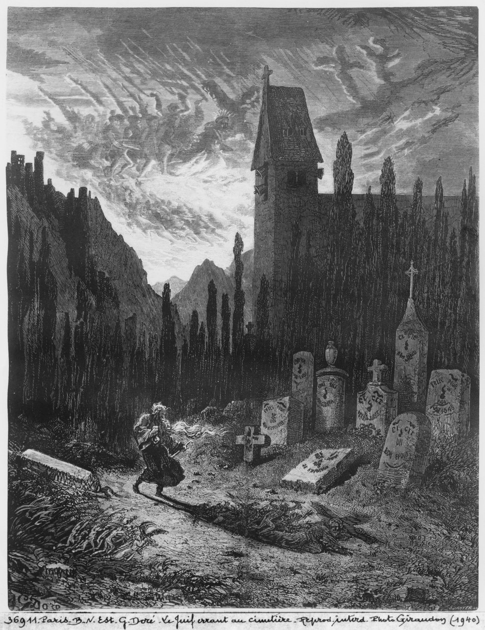 Der ewige Jude auf dem Friedhof, graviert von Octave Jahyer von Gustave Dore