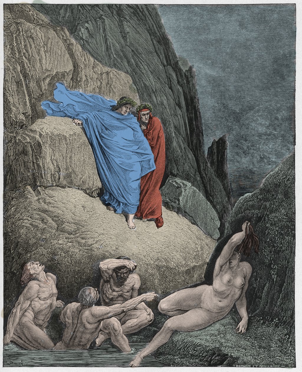 Inferno, Gesang 18: Virgil zeigt Dante den Schatten von Thais (Illustration aus Die Göttliche Komödie von Dante Alighieri, 1885) von Gustave after Dore