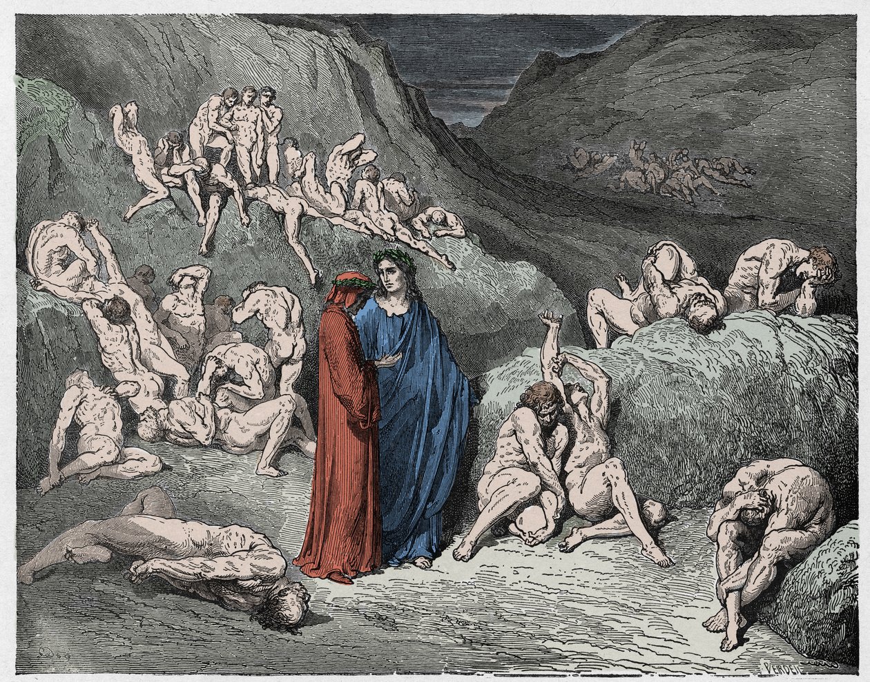 Inferno, Gesang 29: Die Fälscher und Betrüger gequält von Juckreiz (Illustration aus Die Göttliche Komödie von Dante Alighieri, 1885) von Gustave after Dore