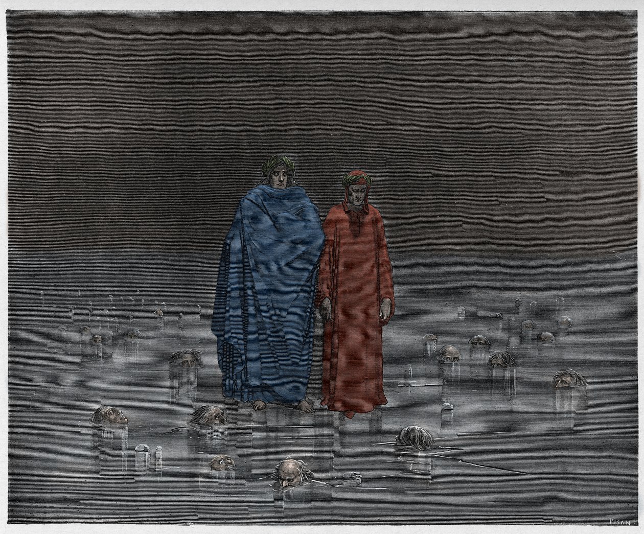 Inferno, Gesang 32: Die Verräter im Eis des Kokytos (Illustration aus Die Göttliche Komödie von Dante Alighieri, 1885) von Gustave after Dore