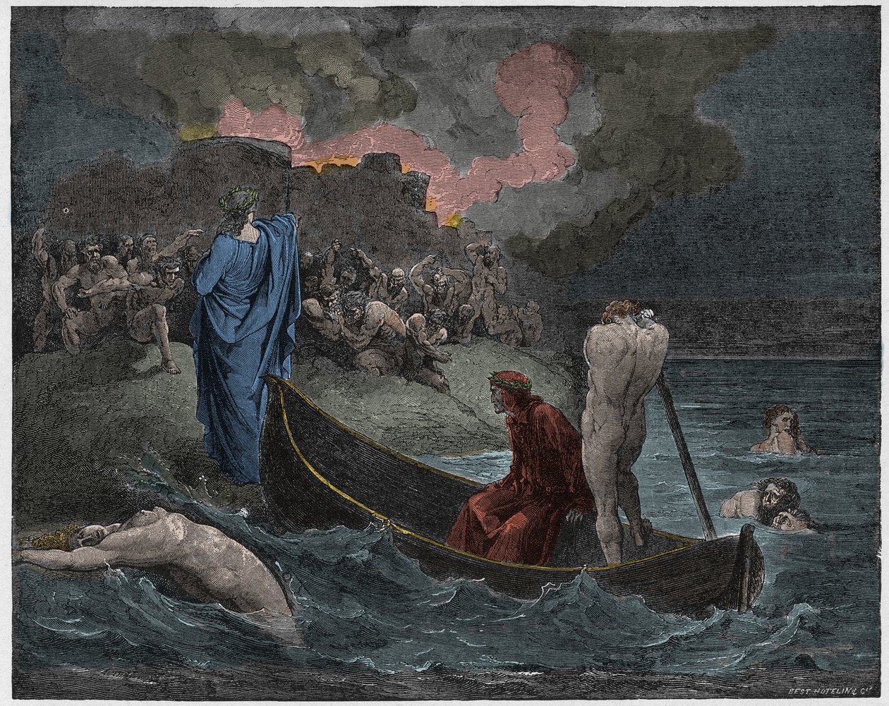 Inferno, Gesang 8: Virgil und Dante landen an der Zitadelle von Dis (Illustration aus Die Göttliche Komödie von Dante Alighieri, 1885) von Gustave after Dore