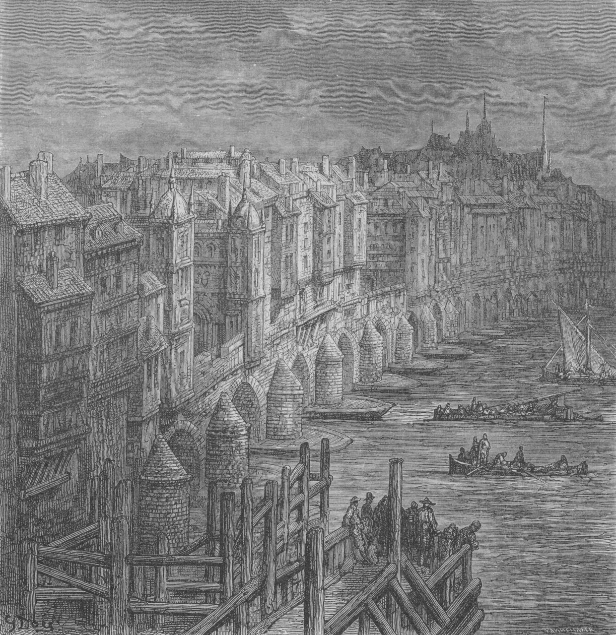 Die Londoner Brücke im Jahr 1694 von Gustave after Dore