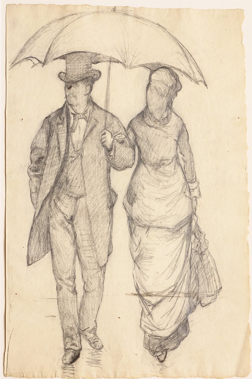 Mann und Frau unter einem Regenschirm von Gustave Caillebotte