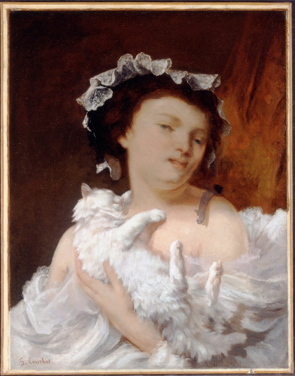 Frau mit einer Katze, 1864 von Gustave Courbet