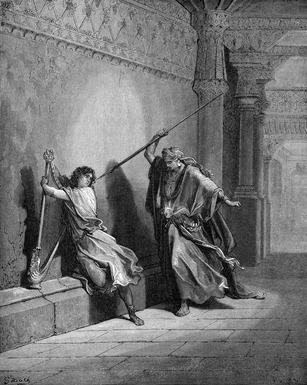 Saul versucht, David zu töten von Gustave Dore