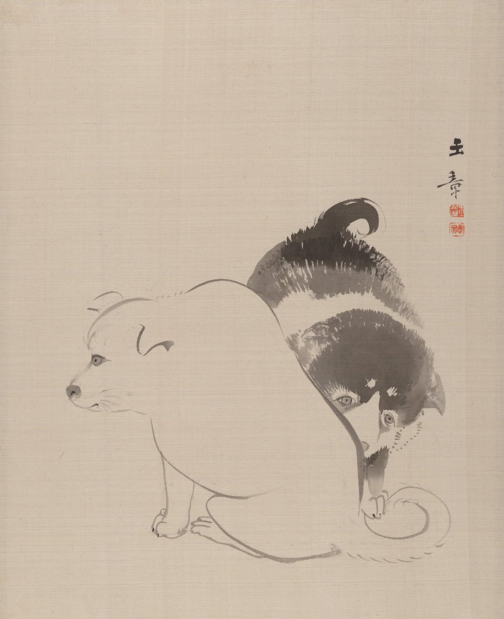 Ein Paar Welpen, 1868 von Gyokusho Kawabata