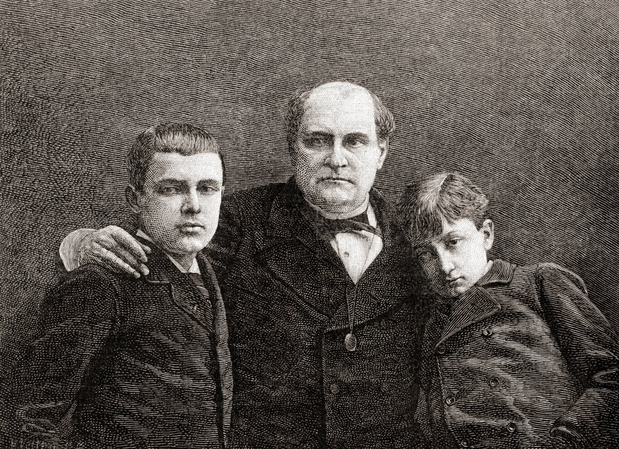 Prinz Napoléon Bonaparte mit seinen zwei Söhnen Victor und Louis, aus The Century Illustrated Monthly Magazine, veröffentlicht 1884 von H. Velten