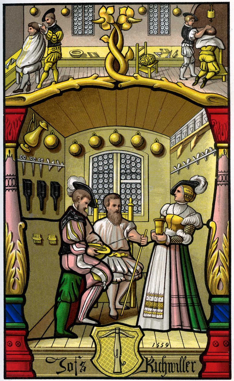 Barbier und Perückenmacher, 16. Jahrhundert, 1849 von H. Moulin