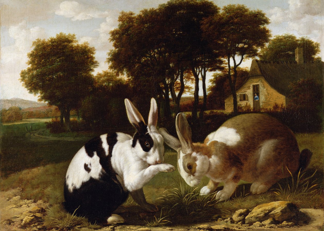 Zwei Kaninchen in einer Landschaft von Haarlem School