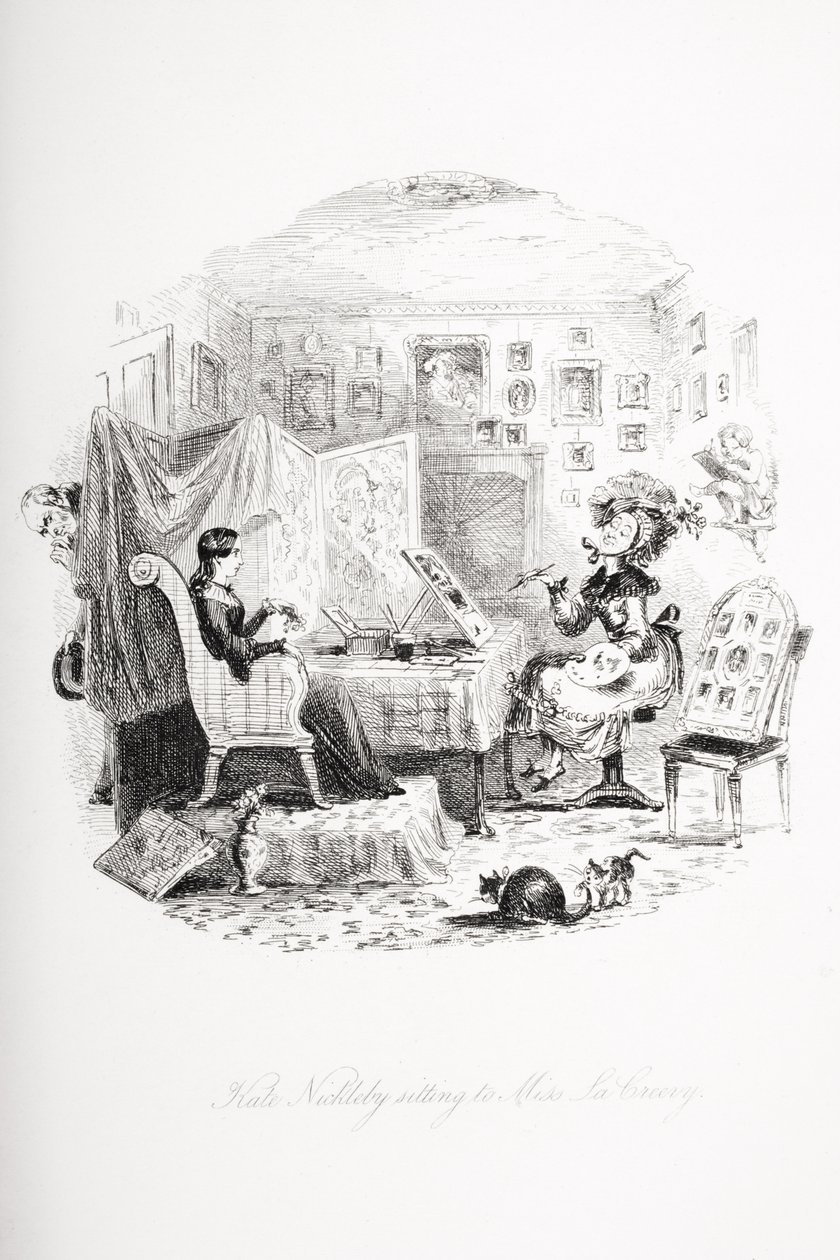 Kate Nickleby sitzt bei Miss La Creevey, Illustration aus 