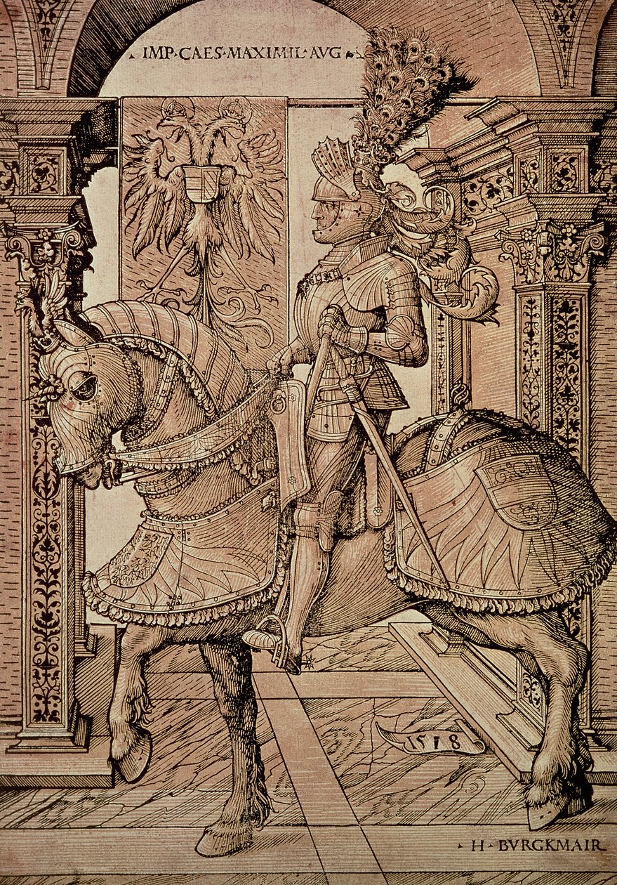 Kaiser Maximilian I. reitet ein Pferd, 1518 von Hans Burgkmair