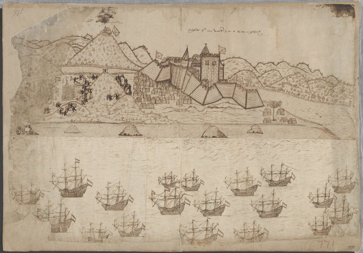 Ansicht der Festung und der Reede von Elmina von Hans Propheet