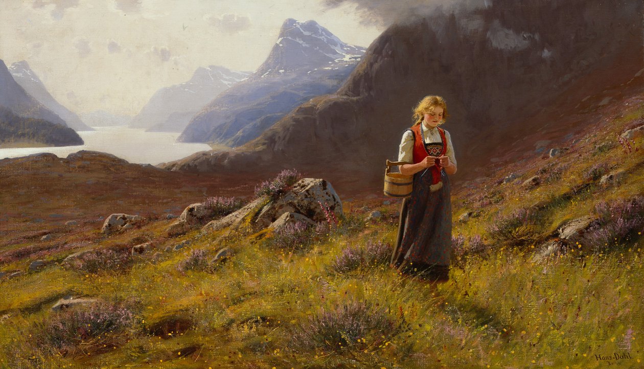 Strickende Melkerin von Hans Andreas Dahl